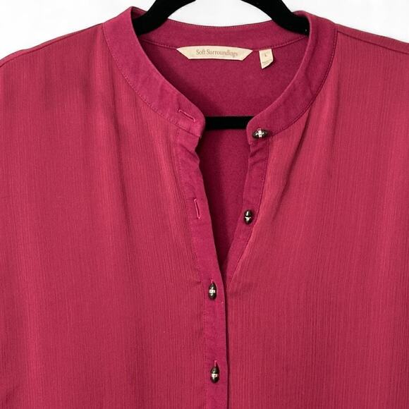 Soft Surroundings Burgundy Collarless Capizzi Top with Sheer Sleeves (L) - Picture 4 of 11